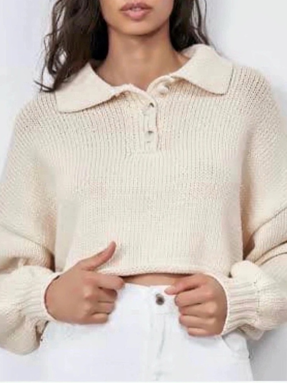 ZARA Collared Cropped Sweater in Cream Size Medium Like New